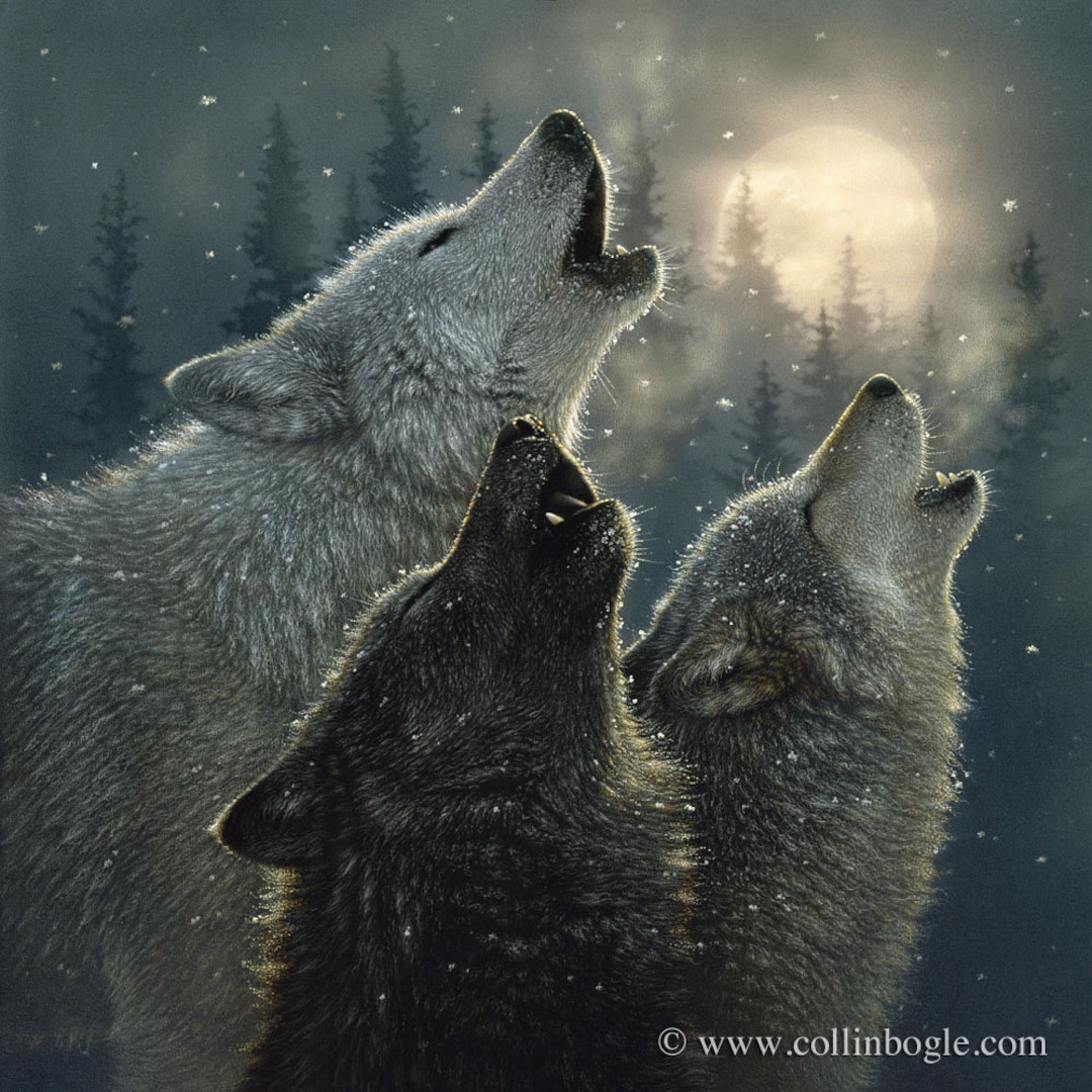 Howling Wolf Painting, Howling Wolves Print, Wolf Moon, Wildlife Art, Animal Portrait, Wolf Wall ...