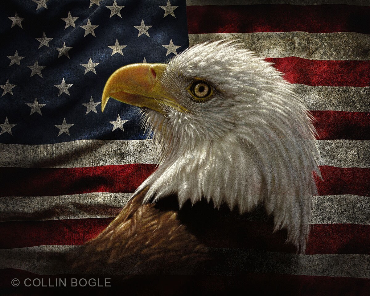 Bald Eagle Painting, Bald Eagle Print, American Flag Art, Patriotic