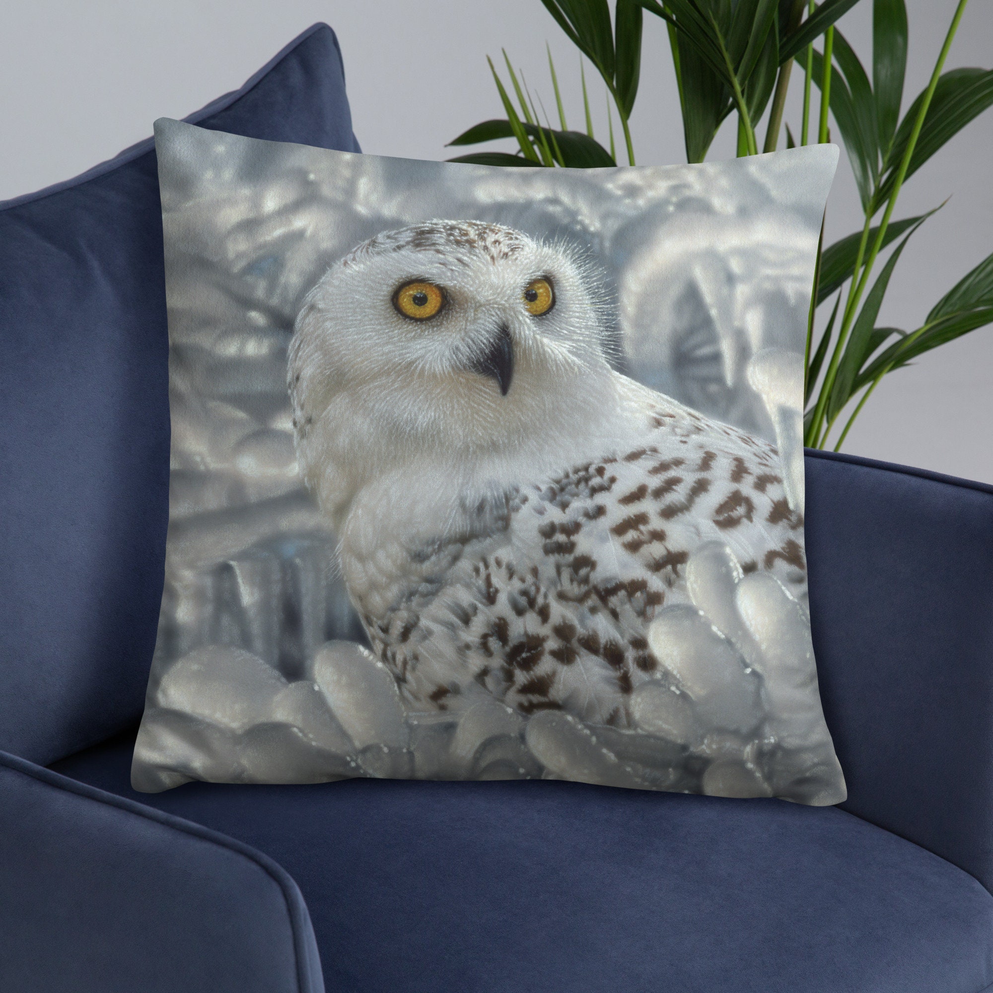 Snowy Owl Throw Pillow, Wildlife Decorative Cushion, Bird Lover Gift, Snowy Owl Painting, Bird Art D