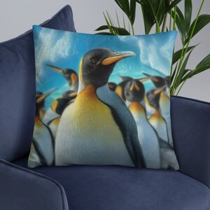 Penguin Throw Pillow, Penguin Decorative Cushion, Penguin Home Decor, Penguin Lover Gift, Wildlife Painting, Marine, Nautical, Bird