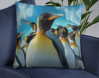 Penguin Throw Pillow, Penguin Decorative Cushion, Penguin Home Decor, Penguin Lover Gift, Wildlife Painting, Marine, Nautical, Bird