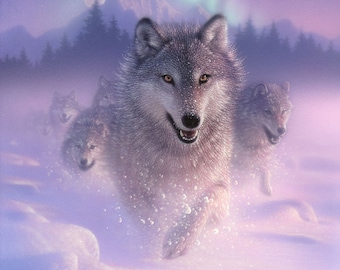 Running Wolves Painting, Wolf Art Print, Wolf Pack, Wildlife Art, Animal Portrait, Nature Wall Art, Realism Artwork, Artist Collin Bogle