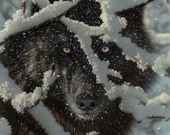 Black Wolf Art, Black Wolf Print, Black Wolf Painting, Wildlife Art, Animal Portrait, Nature Wall Art, Canvas Artwork, Artist Collin Bogle