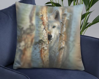 Wolf Throw Pillow, Wolf Decorative Pillow, Wolf Cushion, Wolf Home Decor, Wolf Lover Gift, Wildlife Art, Painting, Lodge, Cabin, Winter