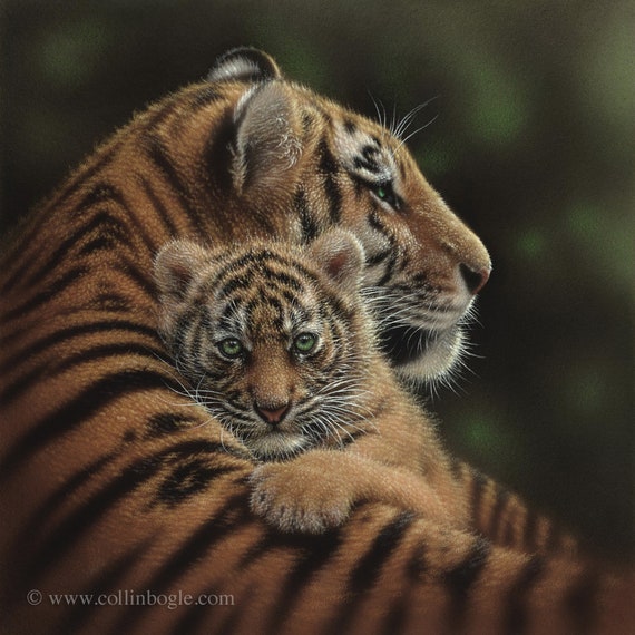 ergens bij betrokken zijn hardwerkend maaien Mother & Baby Tiger Painting Tiger Cub Art Print Nursery - Etsy