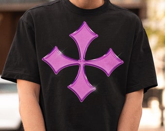 Y2K Purple Chrome Cross T-shirt Trendy Y2K T-shirt - Etsy