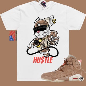 Jordan 6 Retro Travis Scott British Khaki T-Shirt, Jordan 6 Retro Travis Scott Shirt &quot;HUSTLE BUNNY&quot;