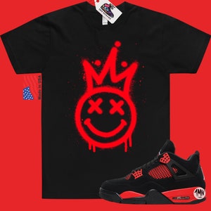Smiley Face Jordan 4 Red Thunder matching shirt