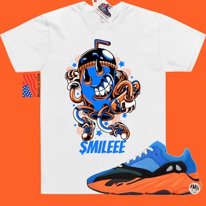 Yeezy 700 Bright Blue Match shirt &quot;SMILEEE&quot;