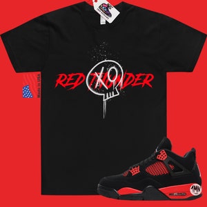 Red Thunder Skull T-Shirt Matching Jordan 4 Red Thunder