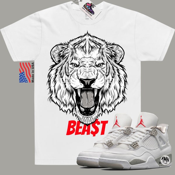 Jordan 4 White Oreo Shirt, Jordan blanc Oreo match shirt "LION BEAST"