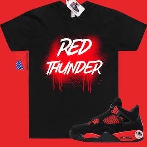 Red Thunder Spray T-Shirt Matching Jordan 4 Red Thunder