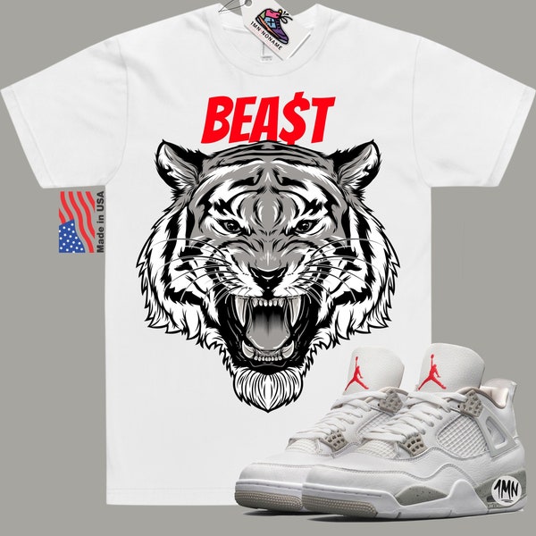 Jordan 4 Chemise Blanche Oreo, Jordan blanc Oreo match chemise « TIGER BEAST »