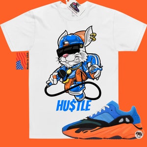 Yeezy 700 Bright Blue Match shirt &quot;HUSTLE BUNNY&quot;