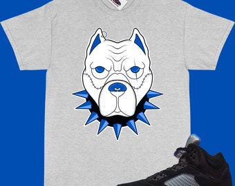 JORDAN 5 Racer Blue Matching T-Shirt "PITBUL" Jordan 5 racer blue shirt (GREY)