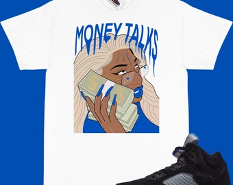 JORDAN 5 Racer Camiseta Azul a juego "Money Talks" Camiseta azul Jordan 5 racer