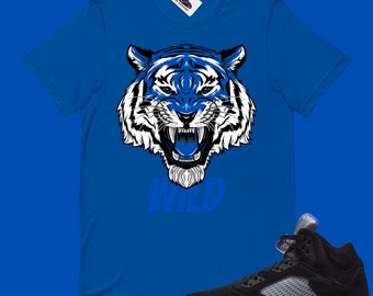 JORDAN 5 Racer Blue Matching T-Shirt "WILD" Jordan 5 racer blue shirt (BLUE)