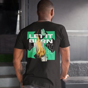 1MNnoNAME - &quot;Let It Burn&quot; schwarzes T-Shirt passend zu Jordan 1 Retro Lucky Green, off white schwarz & grünes T-Shirt, grün X off white Style Tshirt