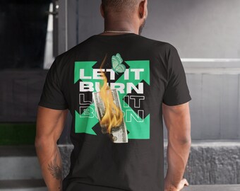 1MNnoNAME - "Let It Burn" black T-shirt matching Jordan 1 Retro Lucky Green, off white black & green T-shirt, green X off white style Tshirt