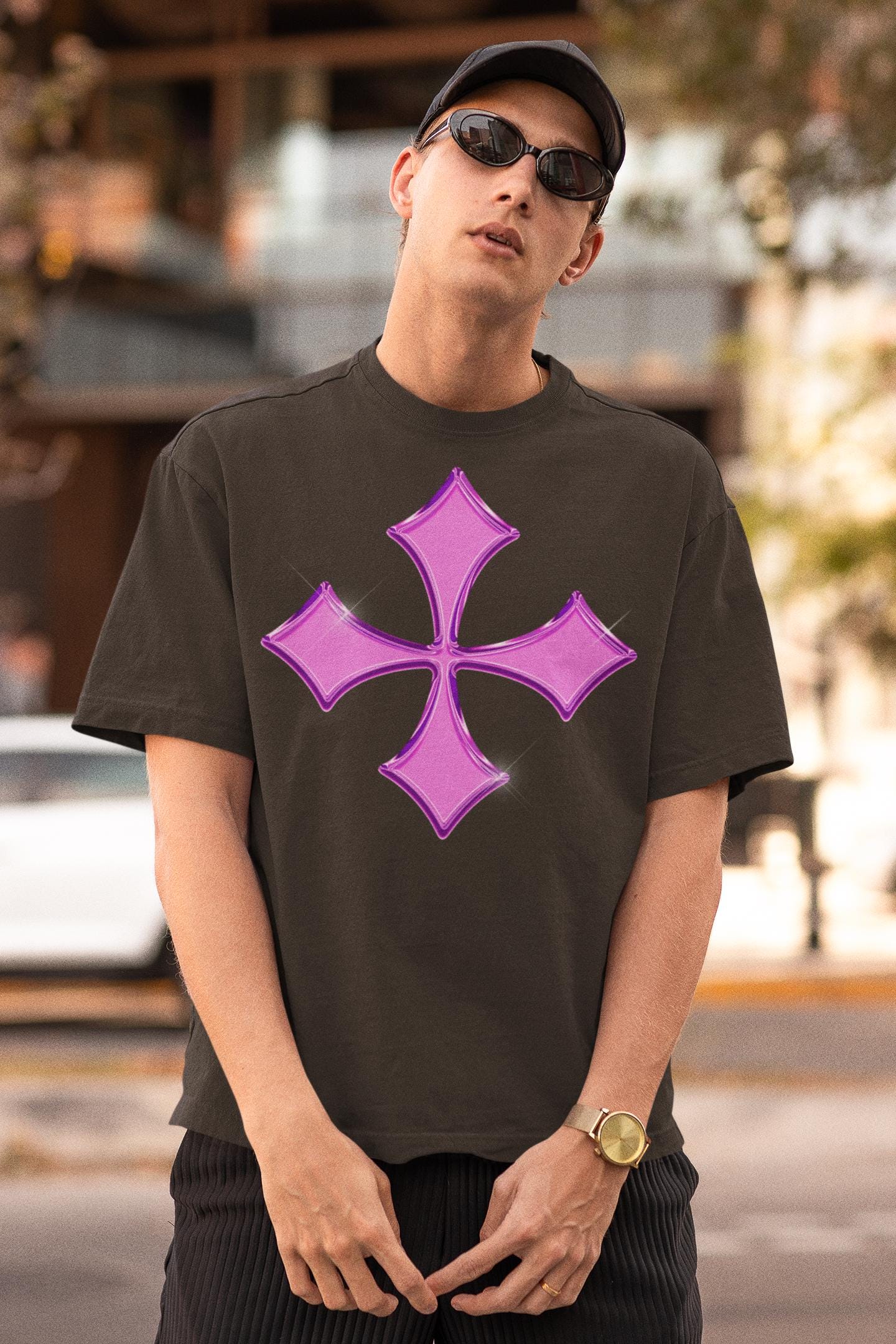 Y2K Purple Chrome Cross T-shirt Trendy Y2K T-shirt - Etsy