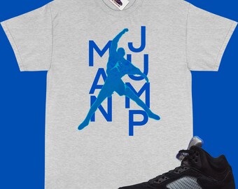 JORDAN 5 Racer Blue Matching T-Shirt "Jump Man" Jordan 5 racer blue shirt (GREY)