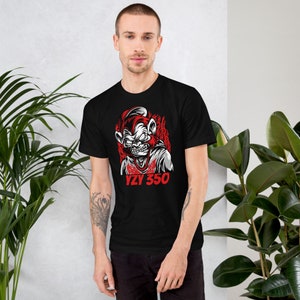 May include: Black t-shirt with a red and white graphic of a cartoon monkey with flames behind it. The text "YZF 350" is printed in red below the graphic.