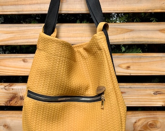 Sac à dos sac convertible jaune, jaune moutarde ou vert ou gris argenté sac à dos fait main en cuir vegan