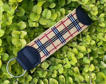 Needlepoint Flat Keychains Custom Finished with Leather