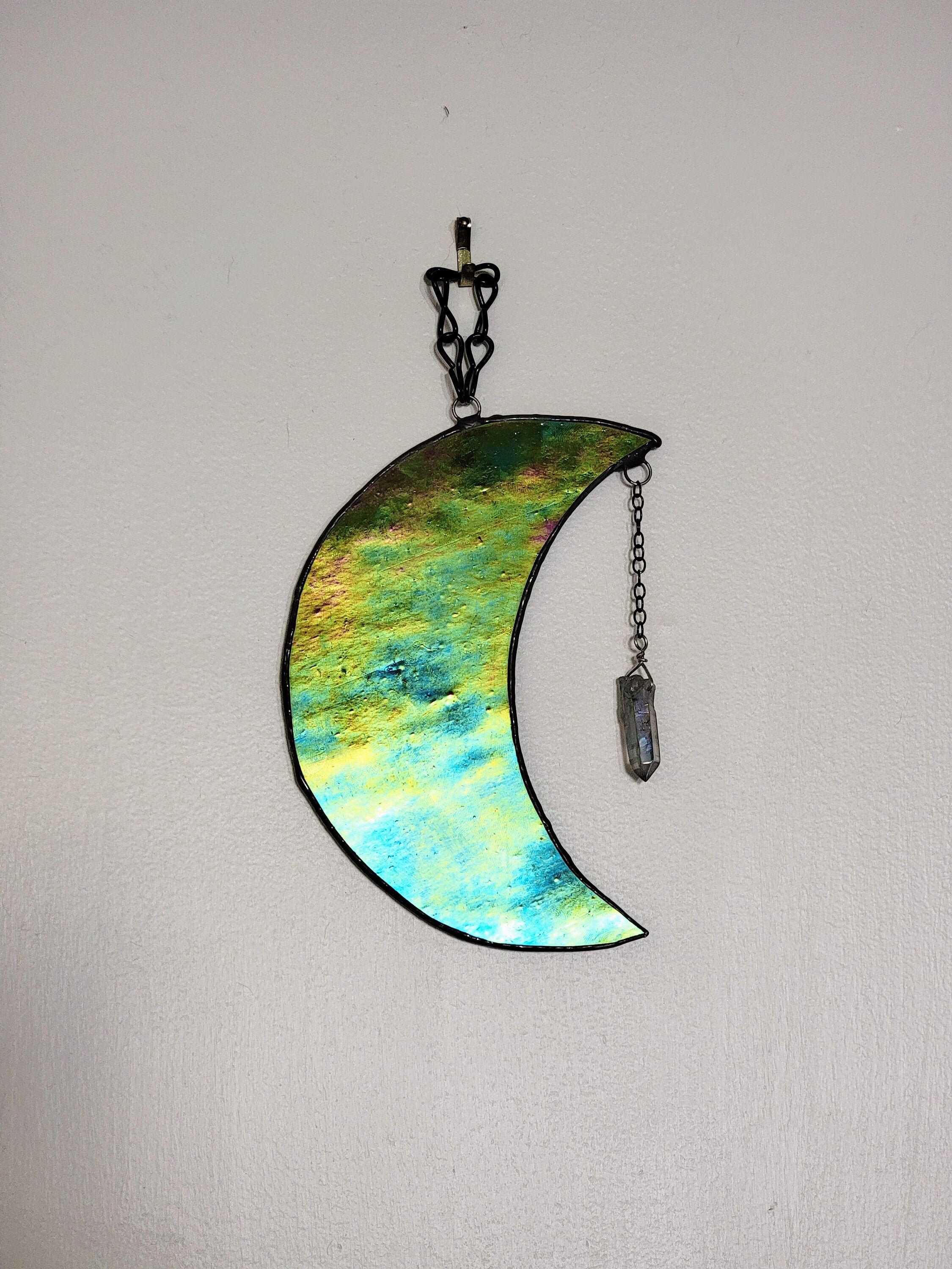 Iridescent Crescent Moon Stained Glass Suncatcher Etsy