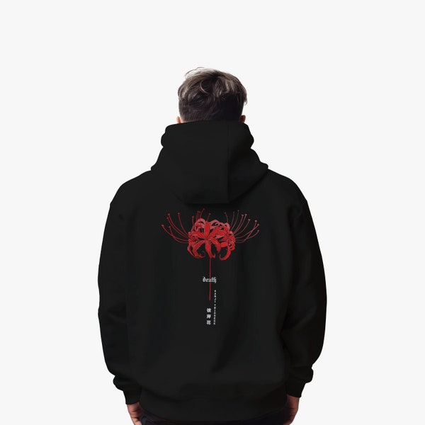 Spider Lily Hoodie in Japanese Streetwear Style, Aesthetic Japan Street Wear Clothing, Anime Merch Gift Idea for Anime Lovers