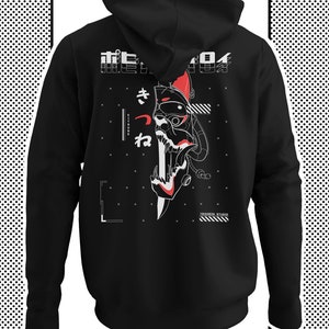 Unisex Techwear Hoodie, Cyberpunk Fox Mask, Japanese