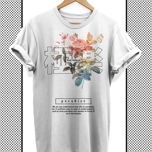 Unisex Blumen Shirt , Paradies, ästhetische Japan Streetwear Kleidung mit Blumen, Japanische Techwear, Manga Shirt, Harajuku Anime Shirt
