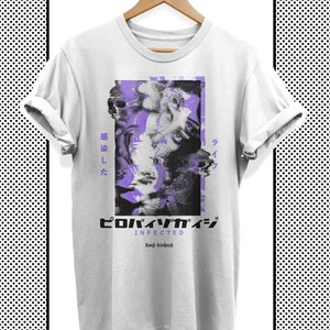 Unisex Techwear Grunge T-Shirt Infiziert, Grunge Streetwear Shirt, Japanische Techwear Kleidung, Harajuku Gothic, Totenkopf Grafik Tshirt zdjęcie 1