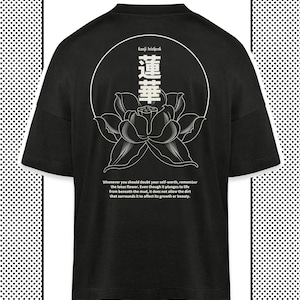 Lotus Flower Graphic Oversized T-Shirt in Japanese Streetwear Style for Fans of Harajuku Clothing, Black Anime Oversize Techwear Shirt