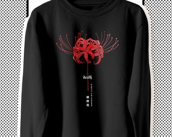 Esthétique Japon Streetwear Sweater avec Spider Lily Illustration, Harajuku Goth Grunge Anime Streetwear Vêtements, Sweat-shirt japonais