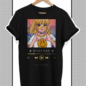 Anime Girl Merch T Shirt with Vintage Manga Graphics for Men and Women, Harajuku Clothing in Japanese Streetwear Style, Music Lovers