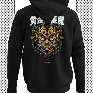 Japanische Streetwear, Unisex Hoodie, Goldener Teufel, Grunge Hoodie, Oni, Darkwear, Techwear Hoodie, Japanische Kleidung, Streetwear Hoodie