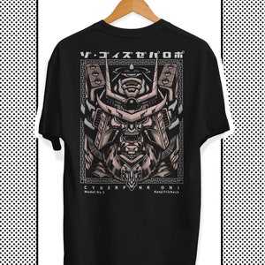 Japanse kleding voor mannen, Streetwear shirt met ontwerp op de rug, zwarte cyberpunk kunst, print shirt y2k, plus size anime shirt