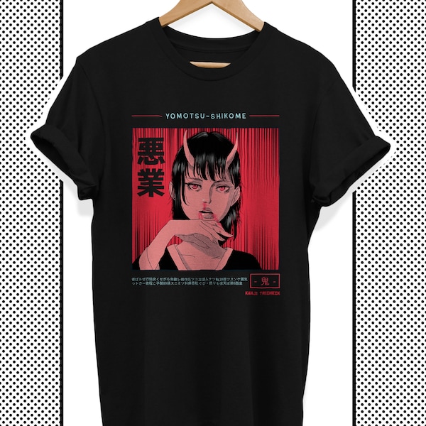 T-shirt d’anime japonais - Devil Girl Manga Graphics - Chemise d’idée cadeau pour Weebs et eGirls & eBoys - Harajuku Gothic Clothing