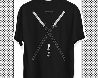 Samurai Katanas Oversized Shirt | Unisex Techwear | Japanese Streetwear | Anime & Manga Inspired | Minimalist Monochrome