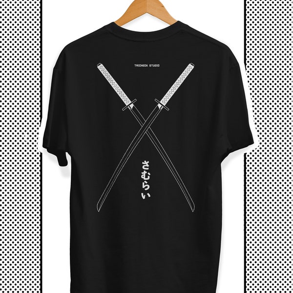 Samurai Katanas Oversized-Shirt | Unisex Techwear | Japanische Streetwear | Anime & Manga Inspiriert | Minimalistisch Monochrom