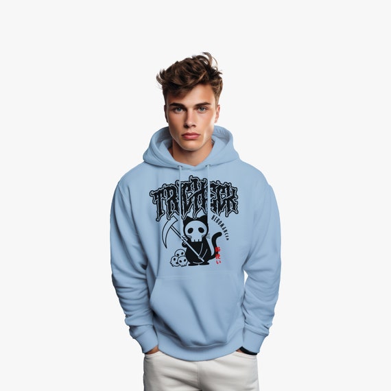 Nekomancer Kawaii Oversized Cat Graphic Hoodie Cute Manga Cat Print Unisex Anime Gothic Streetwear Grim Reaper Cat Hoodie Y2k Etsy