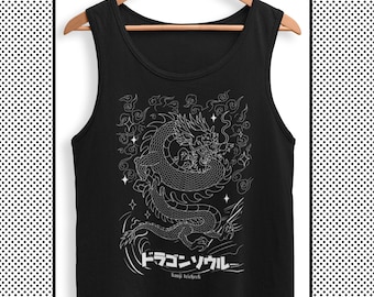 Regata de dragão japonês para homens em estilo harajuku streetwear, roupas de verão de anime japonês para homens, regata gráfica grunge sem mangas