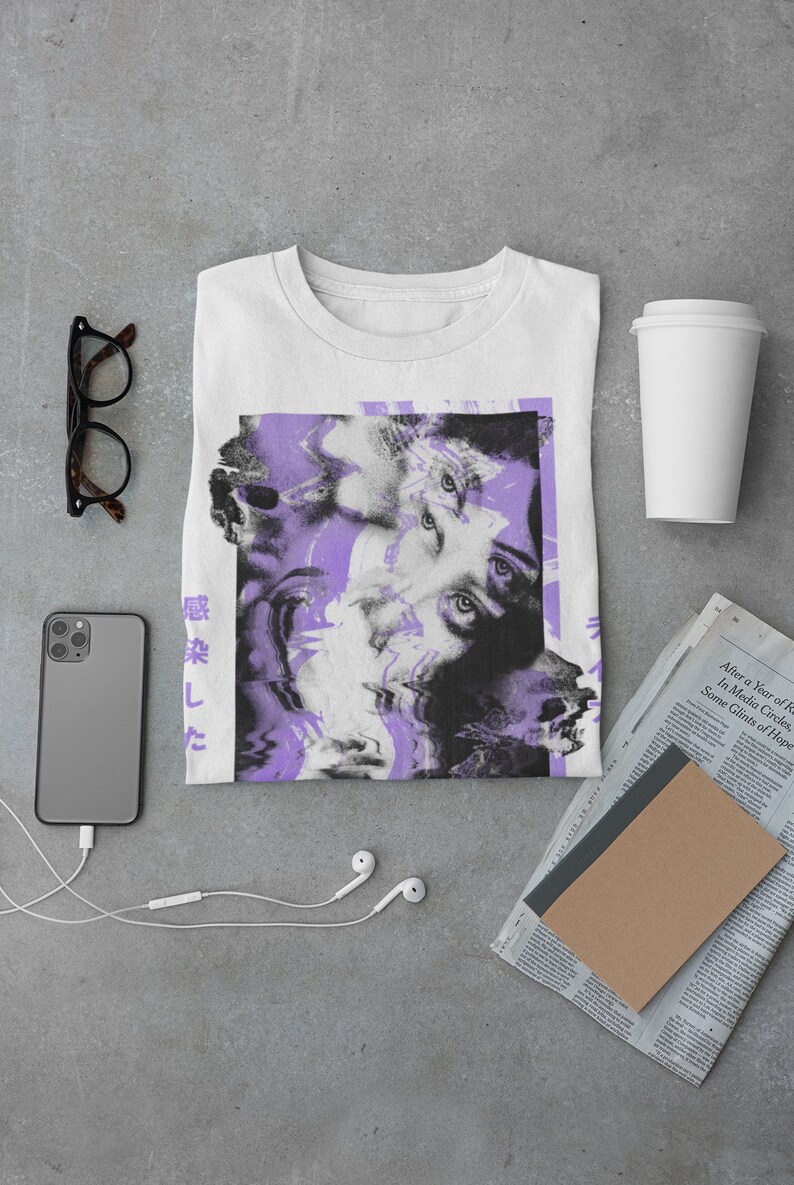 Unisex Techwear Grunge T-Shirt Infiziert, Grunge Streetwear Shirt, Japanische Techwear Kleidung, Harajuku Gothic, Totenkopf Grafik Tshirt zdjęcie 2
