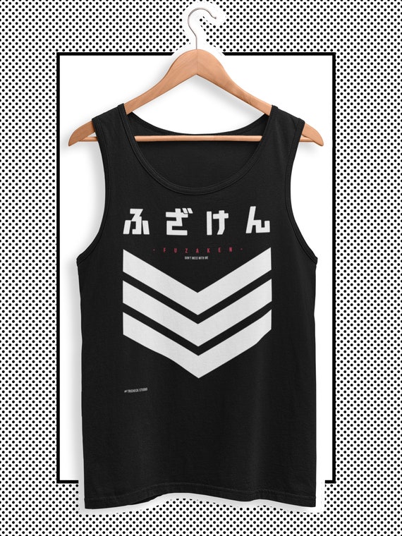 Techwear Tank Top for Men With Japanese Kanji & Futuristic