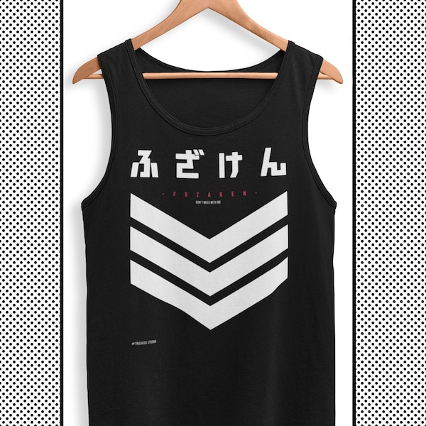 Techwear Tanktop für Herren mit japanischen Kanji & futuristischer Cyberpunk Ästhetik für Harajuku Liebhaber, Japanisches Streetwear TankTop