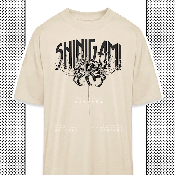 Oversized T-Shirt Vintage Style in Beige - Shinigami Spider Lily
