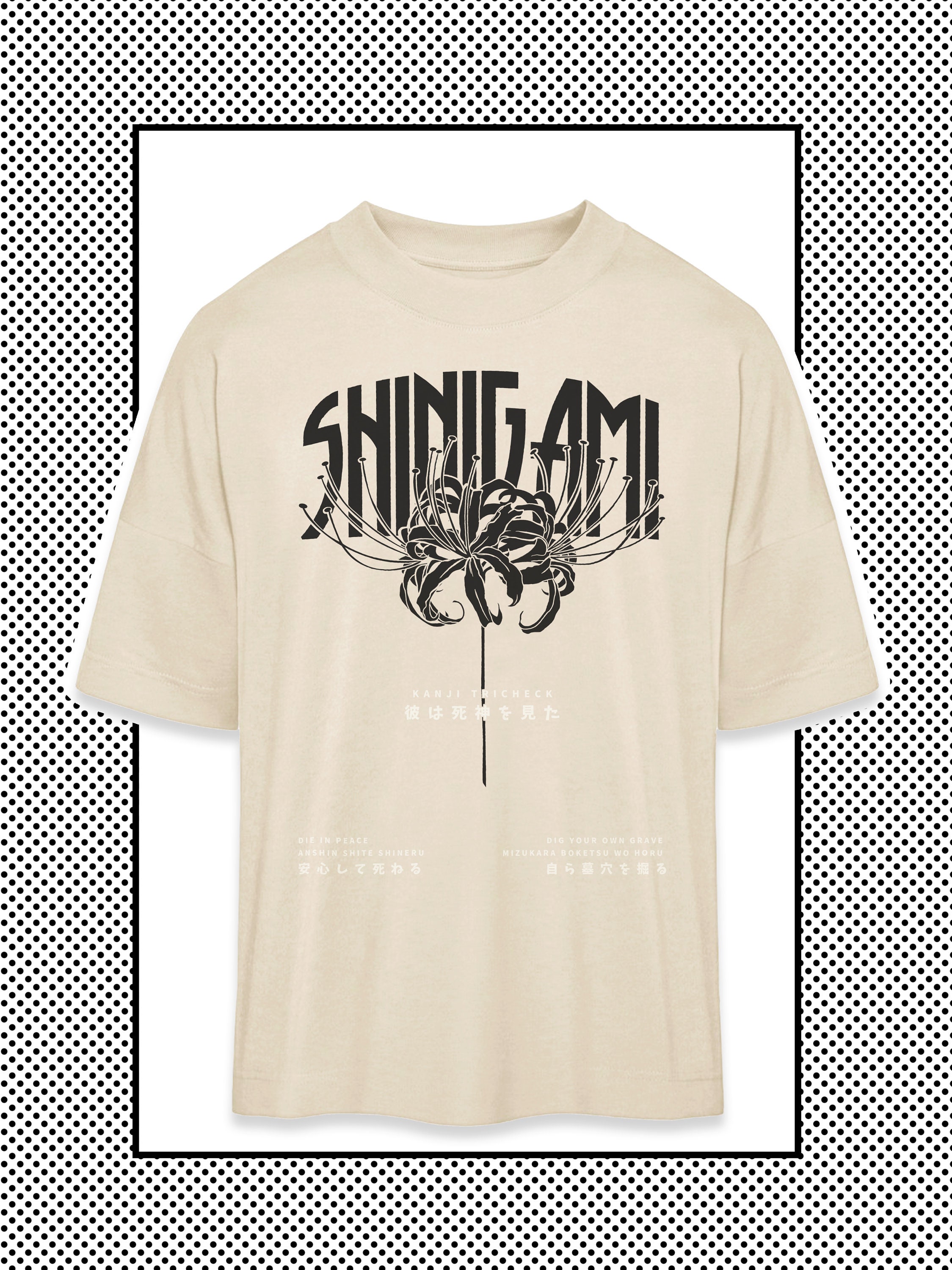 Oversized t-shirt vintage style in beige - Shinigami spider lily