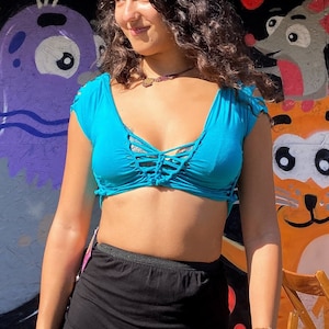 Rave top Pole dance wear Slit weave Braided clothing Fairy clothes Rave outfit Festival top Pixie clothing Rave bra Sexy crop top