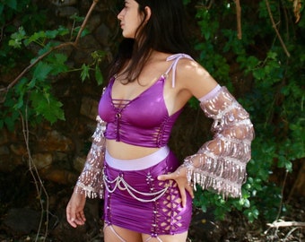 Set rave Tessuto a fessura Abbigliamento intrecciato Abbigliamento da pole dance Abbigliamento da danza esotica Abito rave Abito da festival Costume aereo Abiti da fata Abbigliamento alternativo